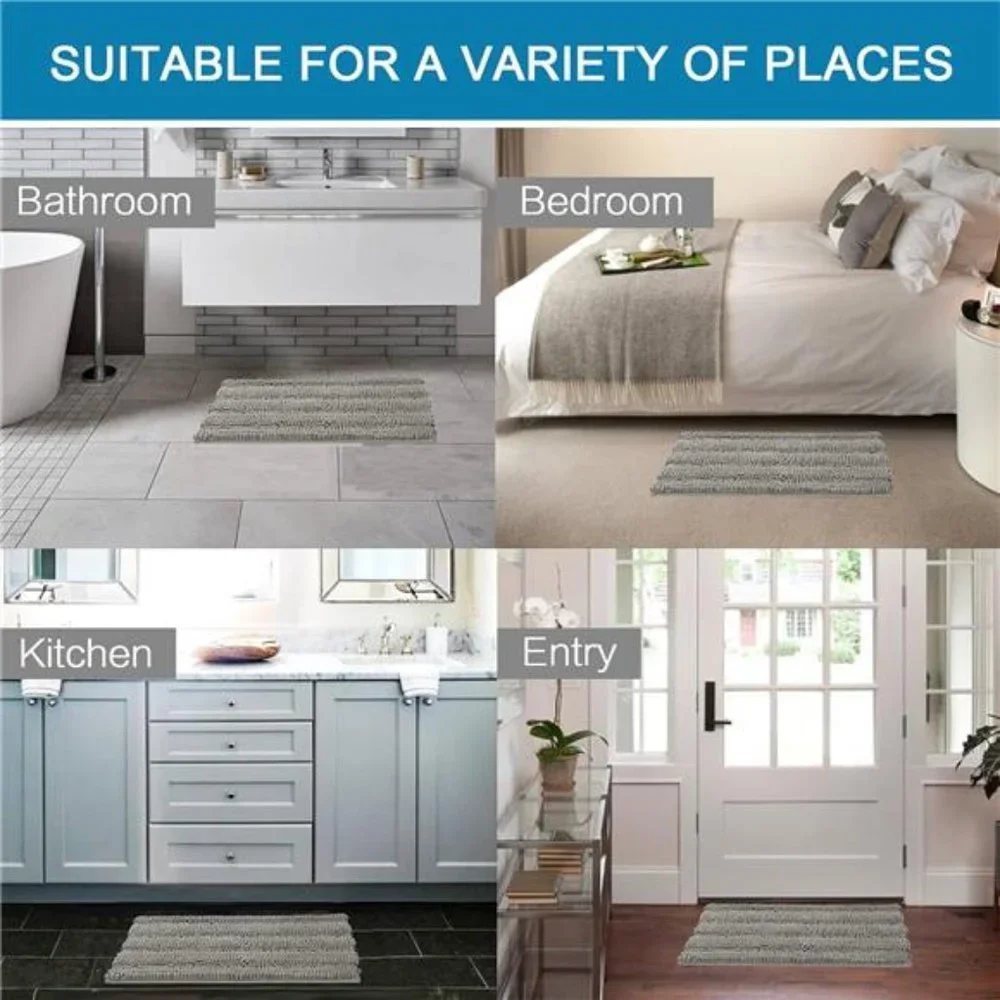 Bathroom Rugs Sets 2 Piece Bath Mat,Non Slip Thick Shaggy Chenille Bathroom Rugs